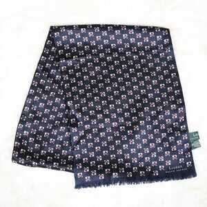 LAUREN RALPH LAUREN 100% Silk Navy Blue Foulard Print Scarf - Reversible Motif